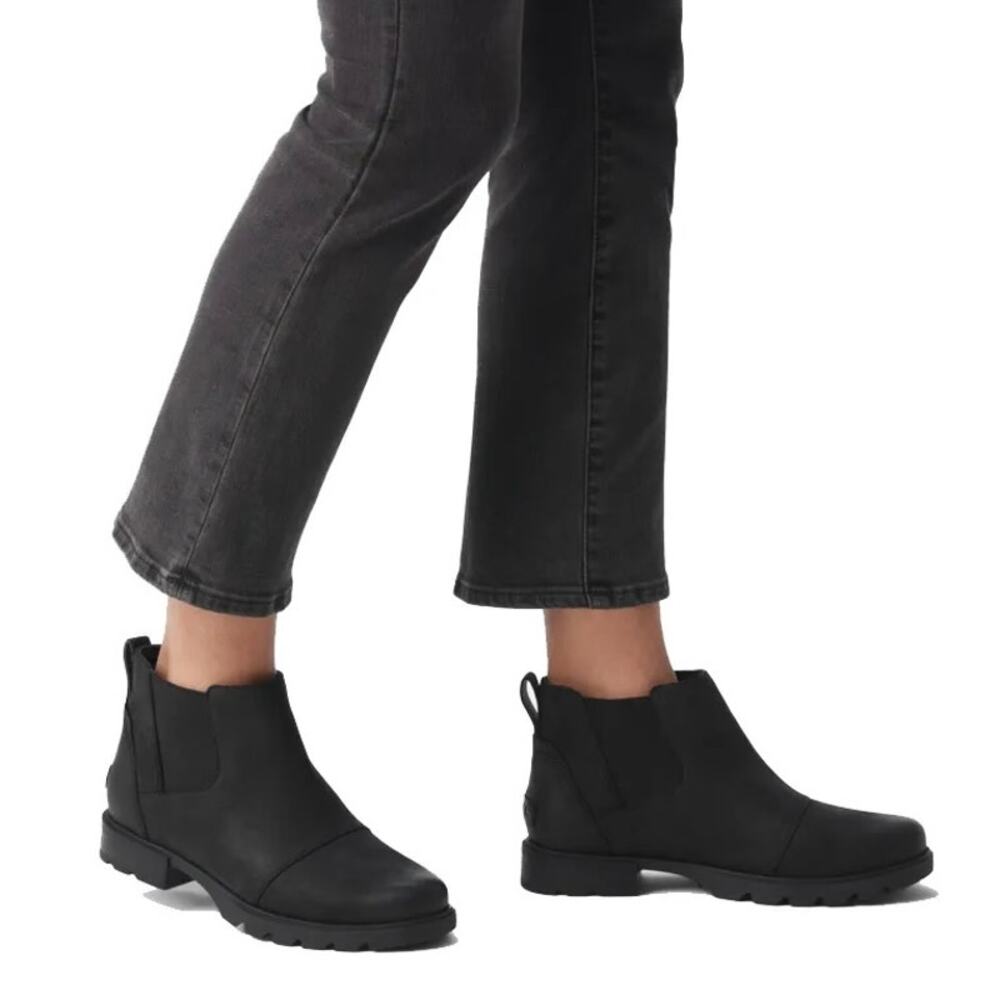 Sorel Black Nubuck Leather Emelie III Waterproof Chelsea Ankle Boots Size 9.5